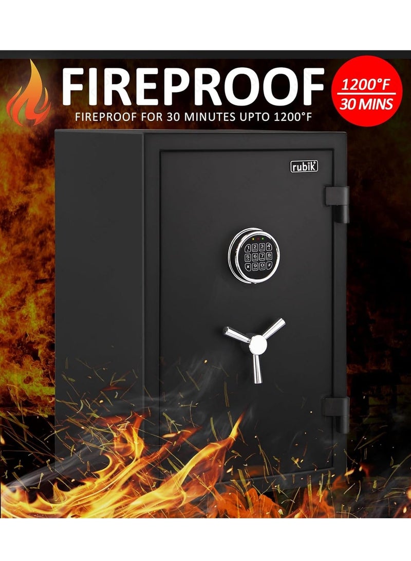 Rubik Fireproof Safe Box with Digital Keypad and Key Lock for Home Office Protect Money Jewelry A4 Documents Passport RBFP66 (Size 66x43x35cm) Black - Image 3