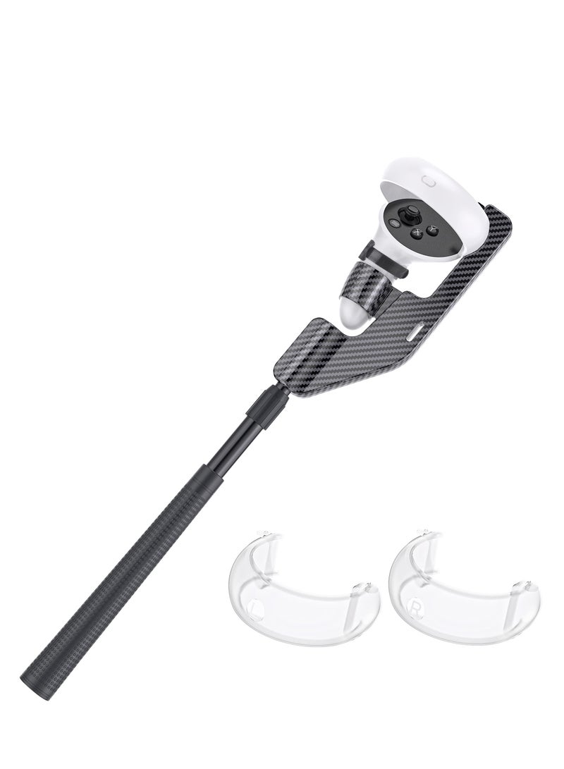 VR Golf Club Extension for Oculus Quest 2 VR Golf Club Adapter Grip Accessory with 2 Controller Caps Bonus Carbon Fiber Golf Club Attached to Enhance Immersive VR Gaming Experience - Image 1