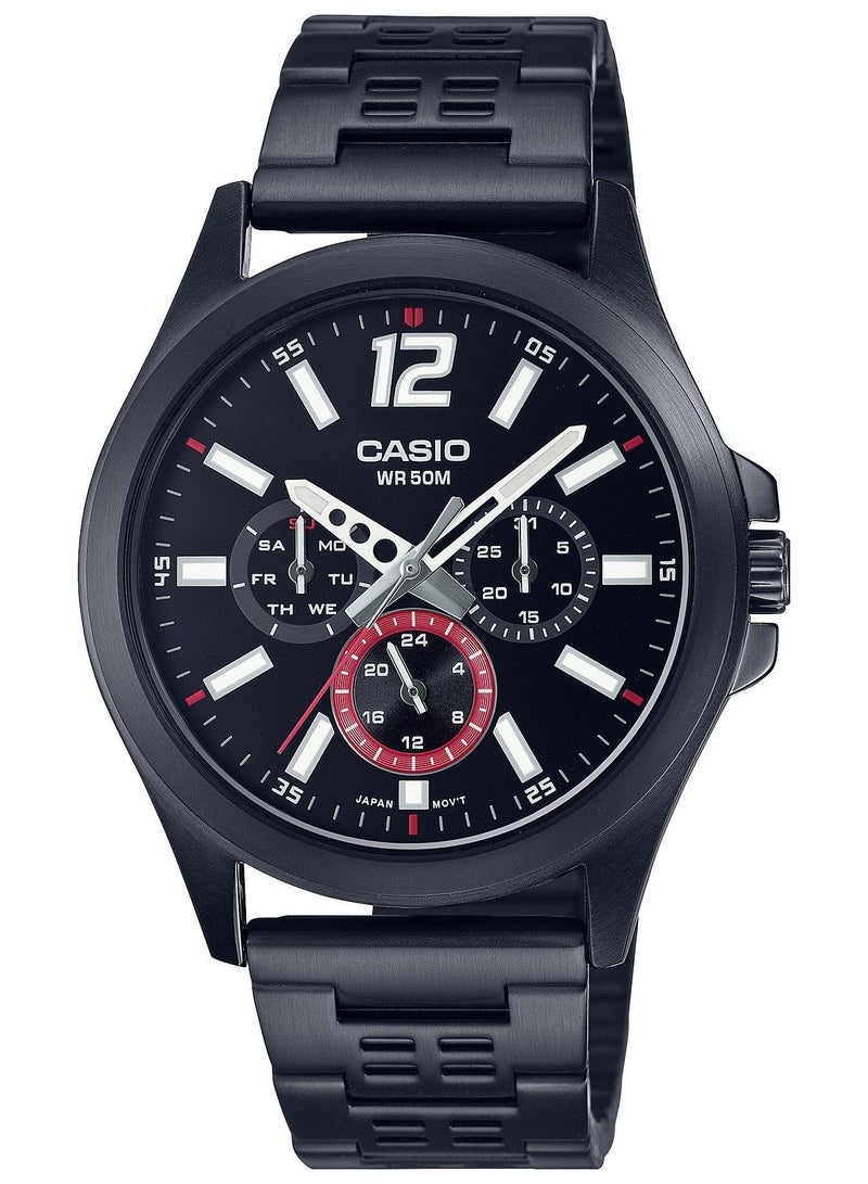 Casio Men Watch Analog Multi  Black Dial Stainless Steel MTP-E350B-1BVDF - Image 1