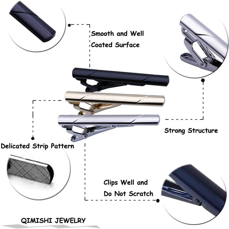 QIMOSHI Tie Clips for men Tie Bar Clip Set for Regular Ties Necktie Wedding Business Tie Pin Clips - Image 3