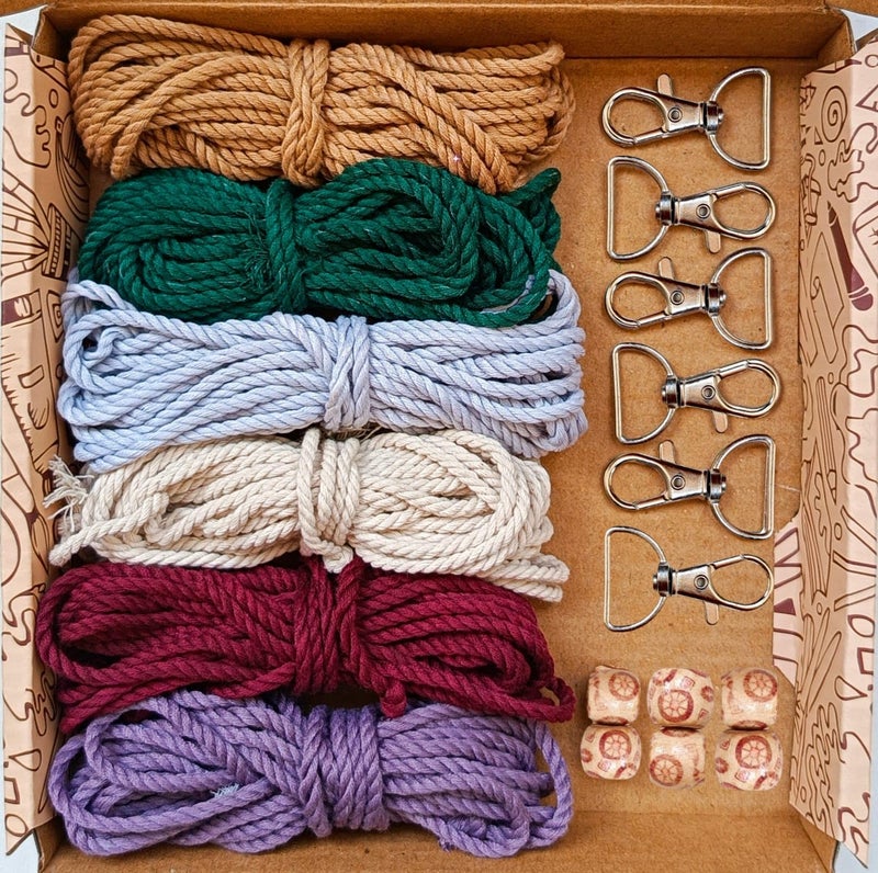 The brown box® Macrame Keychain DIY Kit – Keychain Making Kit for Adults & Beginners | 6 Colour Cords, Wooden Beads & Hooks | Christmas Craft Kit, Birthday/Return Gift, Art & Hobby Craft Kit - Image 1