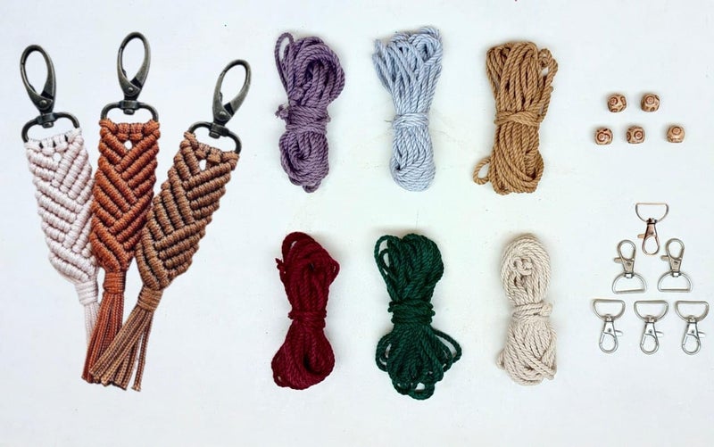 The brown box® Macrame Keychain DIY Kit – Keychain Making Kit for Adults & Beginners | 6 Colour Cords, Wooden Beads & Hooks | Christmas Craft Kit, Birthday/Return Gift, Art & Hobby Craft Kit - Image 3