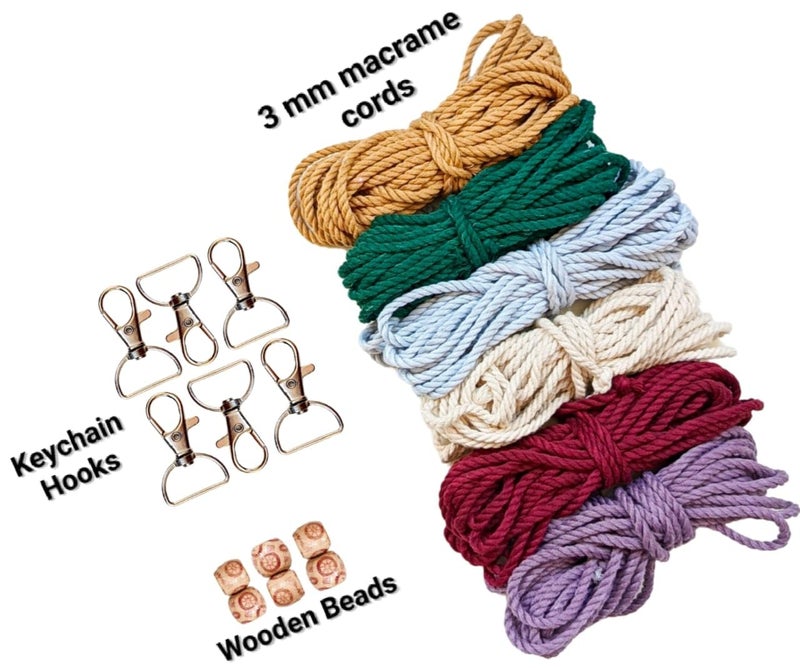 The brown box® Macrame Keychain DIY Kit – Keychain Making Kit for Adults & Beginners | 6 Colour Cords, Wooden Beads & Hooks | Christmas Craft Kit, Birthday/Return Gift, Art & Hobby Craft Kit - Image 2