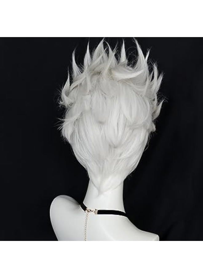 Anogol Hair Cap+Short Layered White Hair Wig for Anime Cosplay Wig Synthetic - Image 4