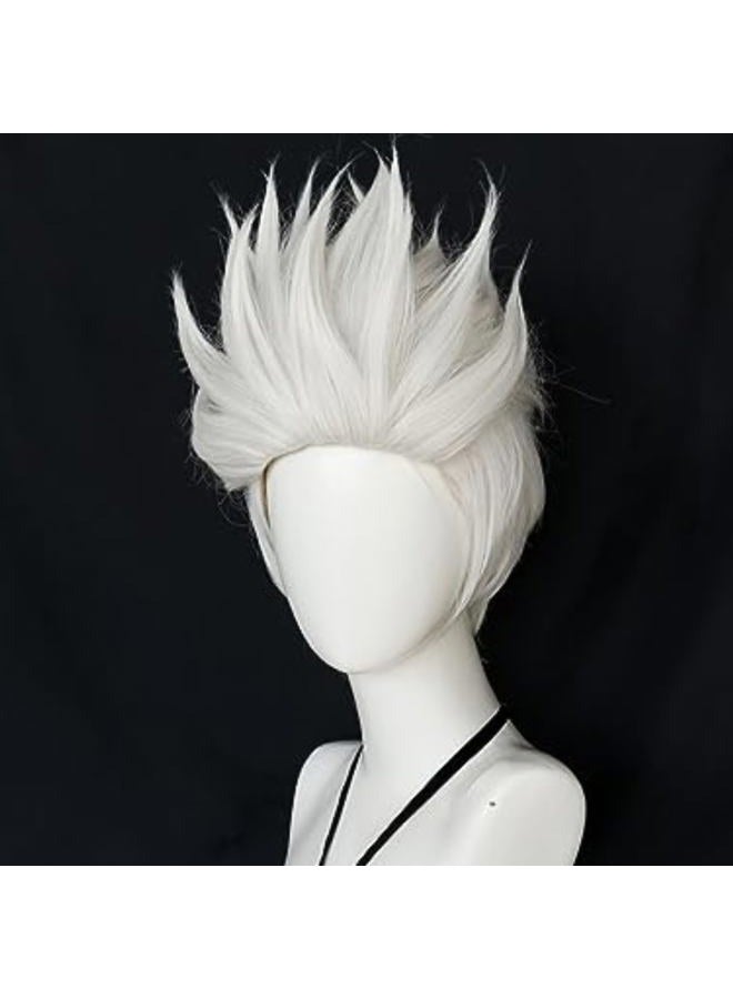 Anogol Hair Cap+Short Layered White Hair Wig for Anime Cosplay Wig Synthetic - Image 3