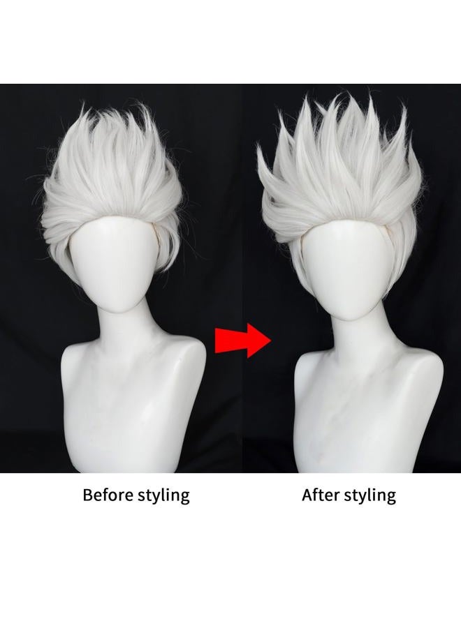 Anogol Hair Cap+Short Layered White Hair Wig for Anime Cosplay Wig Synthetic - Image 5