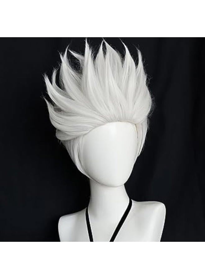 Anogol Hair Cap+Short Layered White Hair Wig for Anime Cosplay Wig Synthetic - Image 2