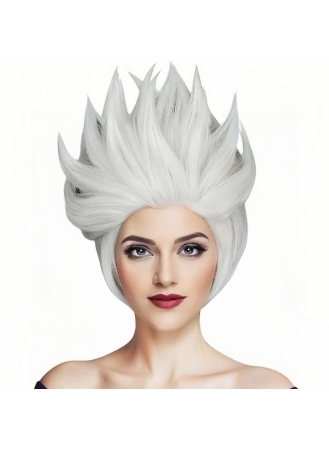Anogol Hair Cap+Short Layered White Hair Wig for Anime Cosplay Wig Synthetic - Image 1