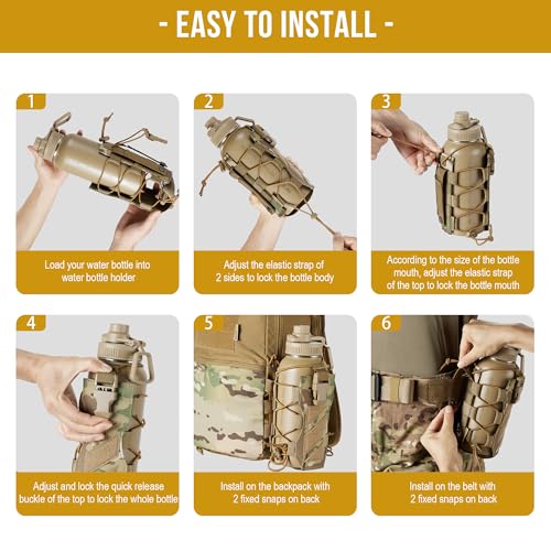 OneTigris Molle Water Bottle Holster, 32oz Adjustable Water Bottle Holder Tactical Water Bottle Pouch Lightweight Kettle Pouch Belt Bottle Carrier Bag with Straps for Outdoor Sports - Image 5