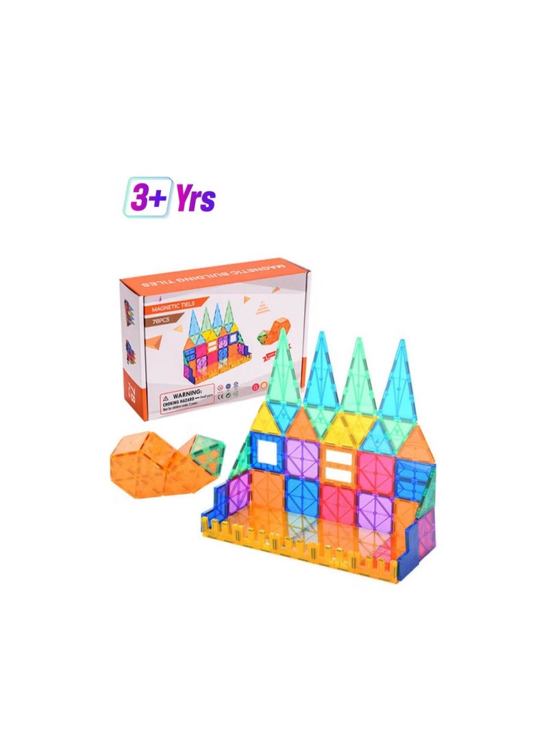 78-Piece Magnetic Tiles Building Blocks Set - STEM Educational Toys for Kids Ages 3+ | Creative Learning & Developmental Gift Idea for Toddlers Boys & Girls - Image 2