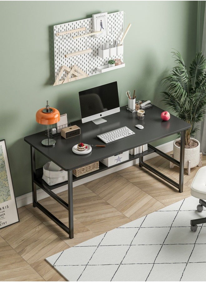 Stubborn - Computer desk with storage space, suitable for bedroom writing and home office work study desk, metal frame, black 120 x 55 x 73cm - Image 1