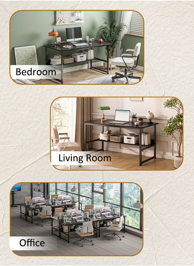 Stubborn - Computer desk with storage space, suitable for bedroom writing and home office work study desk, metal frame, black 120 x 55 x 73cm - Image 1