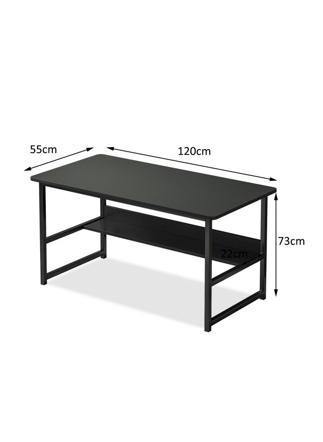 Stubborn - Computer desk with storage space, suitable for bedroom writing and home office work study desk, metal frame, black 120 x 55 x 73cm - Image 1