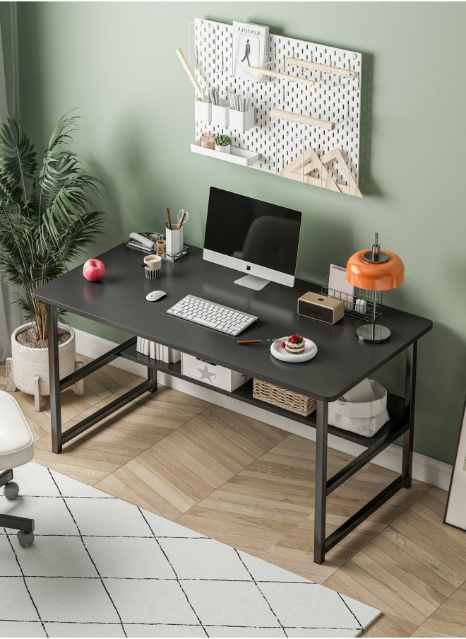 Stubborn - Computer desk with storage space, suitable for bedroom writing and home office work study desk, metal frame, black 120 x 55 x 73cm - Image 1