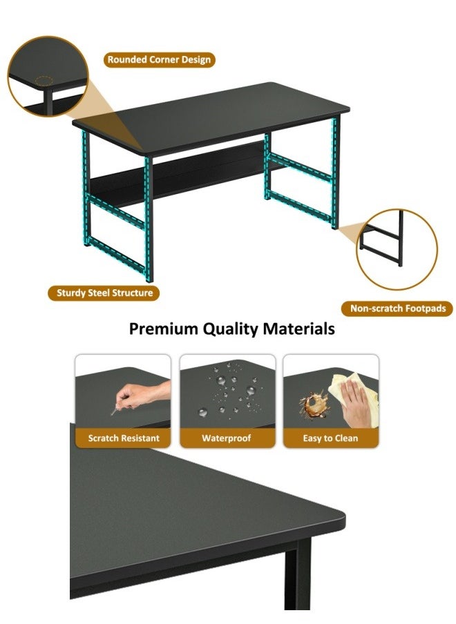 Stubborn - Computer desk with storage space, suitable for bedroom writing and home office work study desk, metal frame, black 120 x 55 x 73cm - Image 1