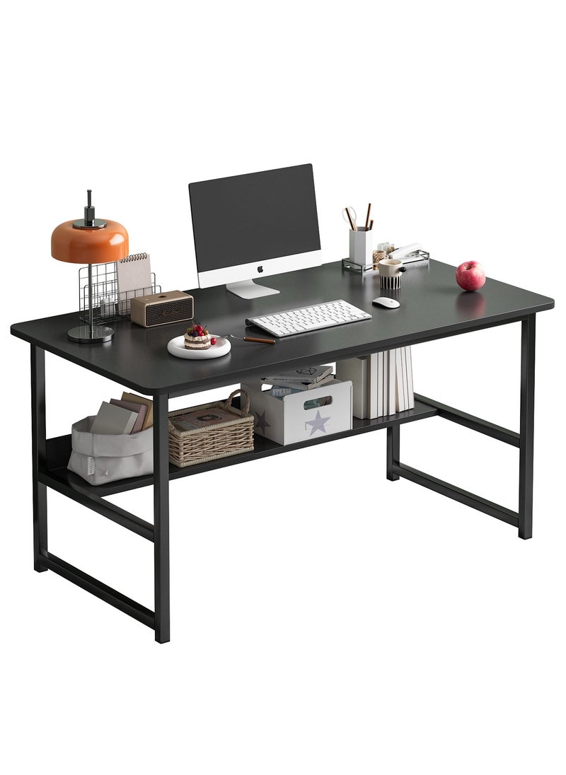 Stubborn - Computer desk with storage space, suitable for bedroom writing and home office work study desk, metal frame, black 120 x 55 x 73cm - Image 1