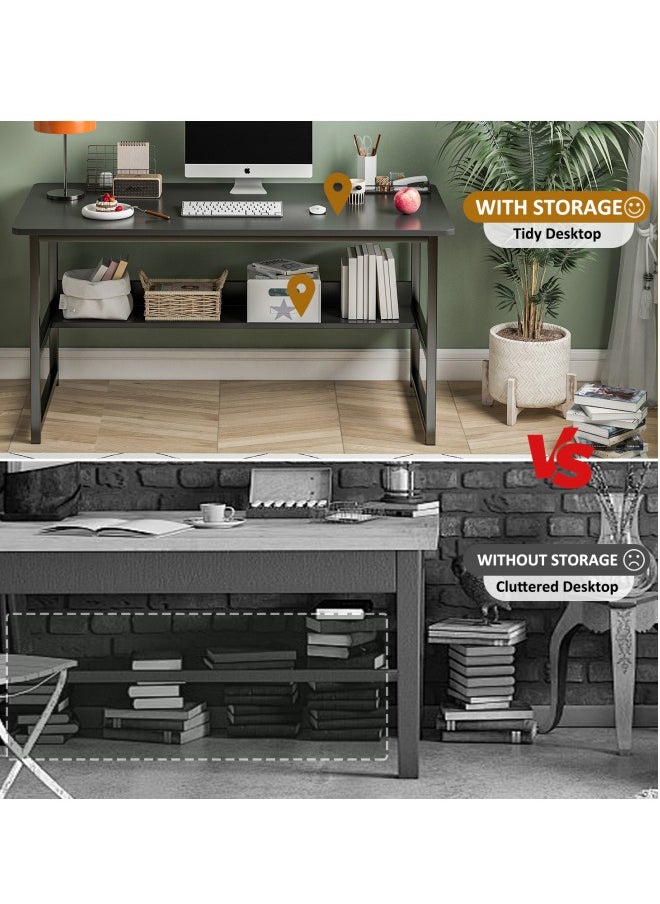 Stubborn - Computer desk with storage space, suitable for bedroom writing and home office work study desk, metal frame, black 120 x 55 x 73cm - Image 1
