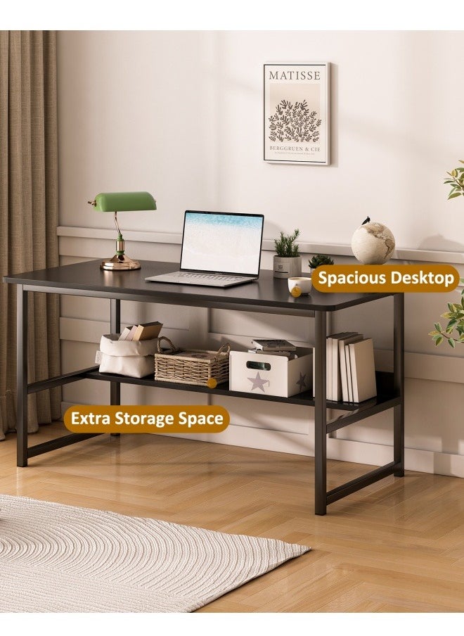 Stubborn - Computer desk with storage space, suitable for bedroom writing and home office work study desk, metal frame, black 120 x 55 x 73cm - Image 1