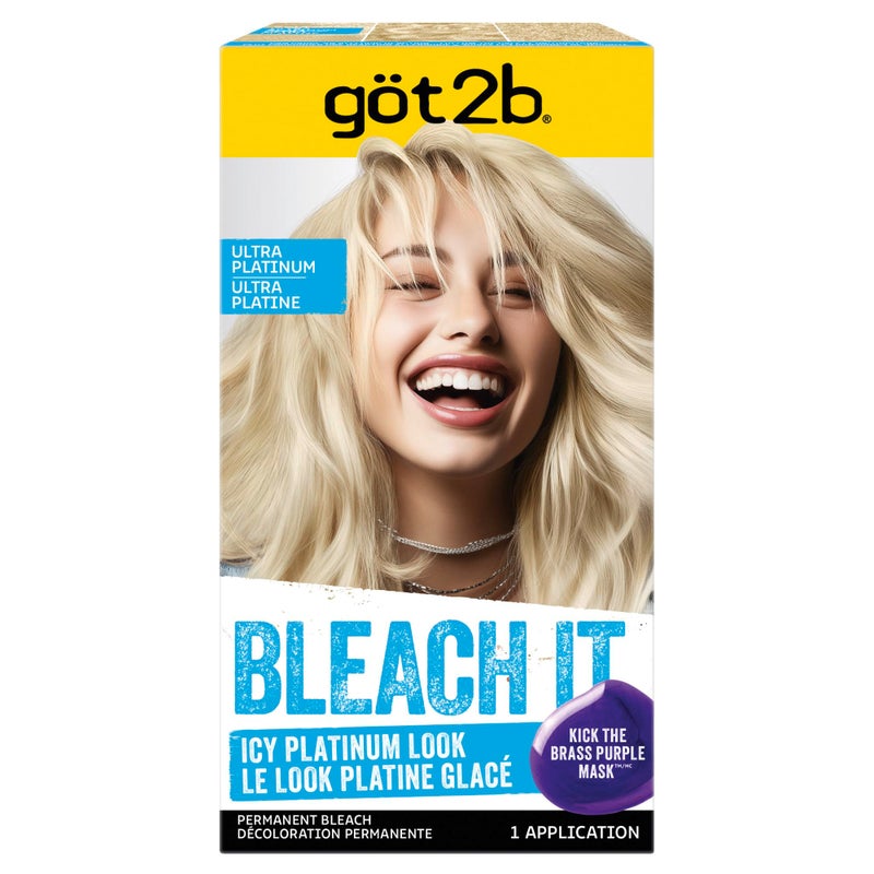 got2b Bleach It Permanent Hair Dye, Ultra Platinum Blonde, 00A, Hair Bleach Kit with Developer and Anti-Brass Purple Mask, Lightens Up to 8 Levels, Gel Formula for Easy Application, 1 Count - Image 1