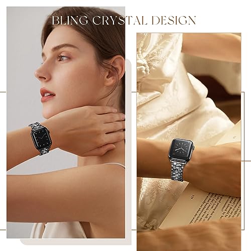 MARGE PLUS Compatible with Apple Watch Bling Band Women 38mm 40mm 41mm 42mm Series 11 10 9 8 7 6 5 4 3 2 1 SE, Upgraded Sparkle Replacement Bracelet iWatch Band, Diamond Rhinestone Stainless Steel Metal Strap - Image 5