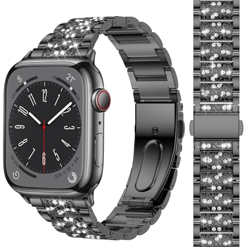 MARGE PLUS Compatible with Apple Watch Bling Band Women 38mm 40mm 41mm 42mm Series 11 10 9 8 7 6 5 4 3 2 1 SE, Upgraded Sparkle Replacement Bracelet iWatch Band, Diamond Rhinestone Stainless Steel Metal Strap - Image 1