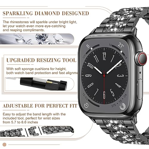 MARGE PLUS Compatible with Apple Watch Bling Band Women 38mm 40mm 41mm 42mm Series 11 10 9 8 7 6 5 4 3 2 1 SE, Upgraded Sparkle Replacement Bracelet iWatch Band, Diamond Rhinestone Stainless Steel Metal Strap - Image 4