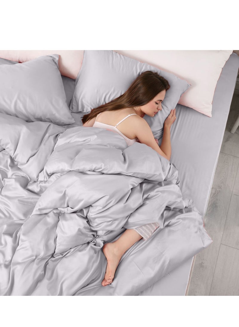 LuxHome Luxury Satin Line Bedsheet and Pillowcase Set – Hotel-Quality Breathable Cotton Bedding, Satin Finish, Soft and Luxurious – Flat Bedsheet 275x275cm with 2 Pillowcases 46x69cm, Silver - Image 4