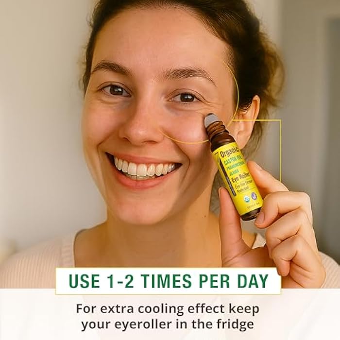 Seven Minerals Castor Oil Roll On Eye Roller for Under Eye Bags, Dark Circles & Wrinkles - Powerful Organic Blend of Castor, Frankincense & Jojoba - Brighten, and Revitalize Skin & Face - 0.33 fl oz - Image 5