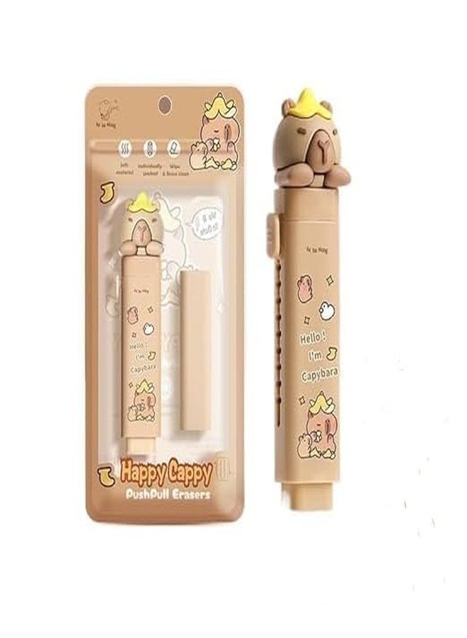 GETNAKSH Cartoon Shaped Cute Erasers Push Pull Design Retractable Erasers Pastel Aesthetic Pencil Eraser Cute Rubber for Kids Students School Office Stationery (Coffee) - Image 1