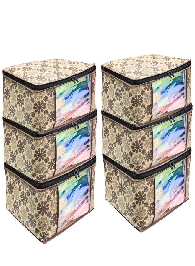 Star Weaves Set of 6 Non-Woven Printed Saree Cover/Cloth Storage/Wardrobe Organizer For Clothes with Transparent Window | Saree Organizer Pouch | Pack of 6 - Brown - Image 1