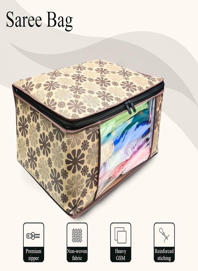 Star Weaves Set of 6 Non-Woven Printed Saree Cover/Cloth Storage/Wardrobe Organizer For Clothes with Transparent Window | Saree Organizer Pouch | Pack of 6 - Brown - Image 5
