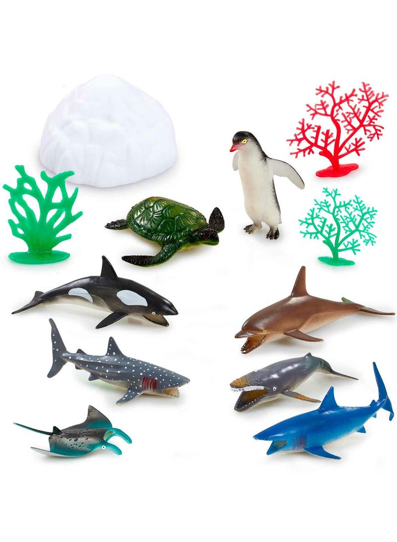 Addo Awesome Animal Ocean Life Tub | Sea Animal | Collectible Figure | Animal Figure | Display Figure | Whale, Penguin, Sea Turtle, Shark | Gift for Kids - Image 1