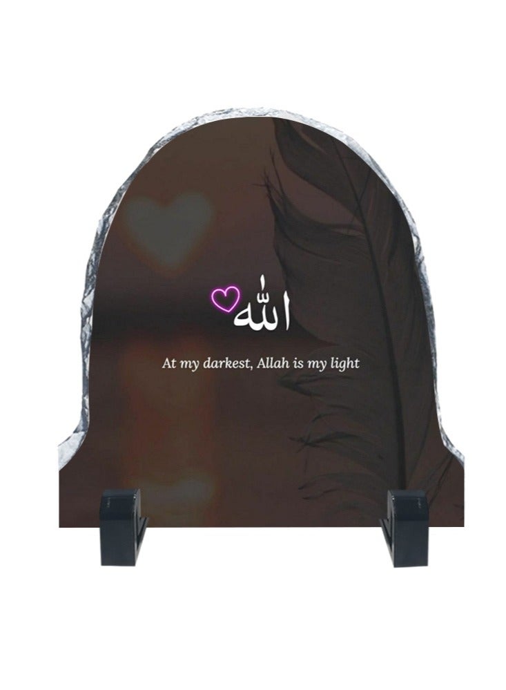 Service Zone Protective Printed White Rock Shape Marble Photo Frame for Table Top At My Darkest Allah Is My Light - Image 1