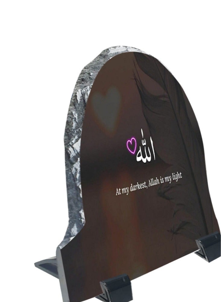 Service Zone Protective Printed White Rock Shape Marble Photo Frame for Table Top At My Darkest Allah Is My Light - Image 3