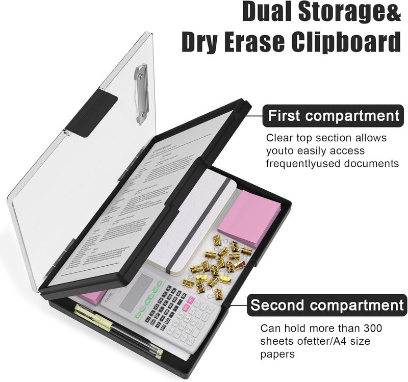 21.5 x 28 cm elastic clipboard, folder, care, side opening, with dual storage boxes, soft writing for work, office, and school (black) - Image 5