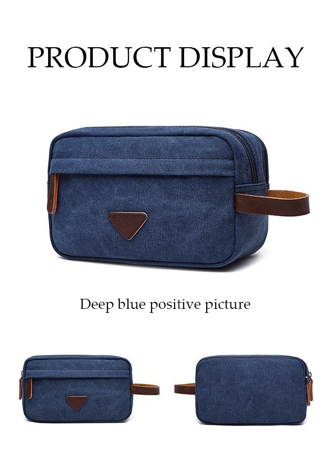 Toiletry Bag Oxford Cloth Toiletry Bag for Men and Women, Small Travel Gadget Bag, Mini Phone Accessories Storage Hard Drive Carry Case, Handbag, Canvas Coin Purse, Makeup Carrying kit Blue - Image 2