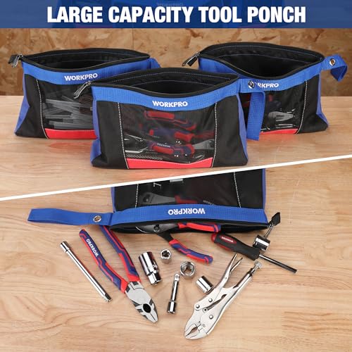 WORKPRO 12" Tool Pouches with Zipper, Heavy-Duty Small Tool Bag, Utility small tool pouch for Tool Organizers and Storage, Mini Tool Bag, 3 Pack - Image 3