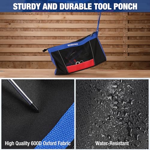 WORKPRO 12" Tool Pouches with Zipper, Heavy-Duty Small Tool Bag, Utility small tool pouch for Tool Organizers and Storage, Mini Tool Bag, 3 Pack - Image 4