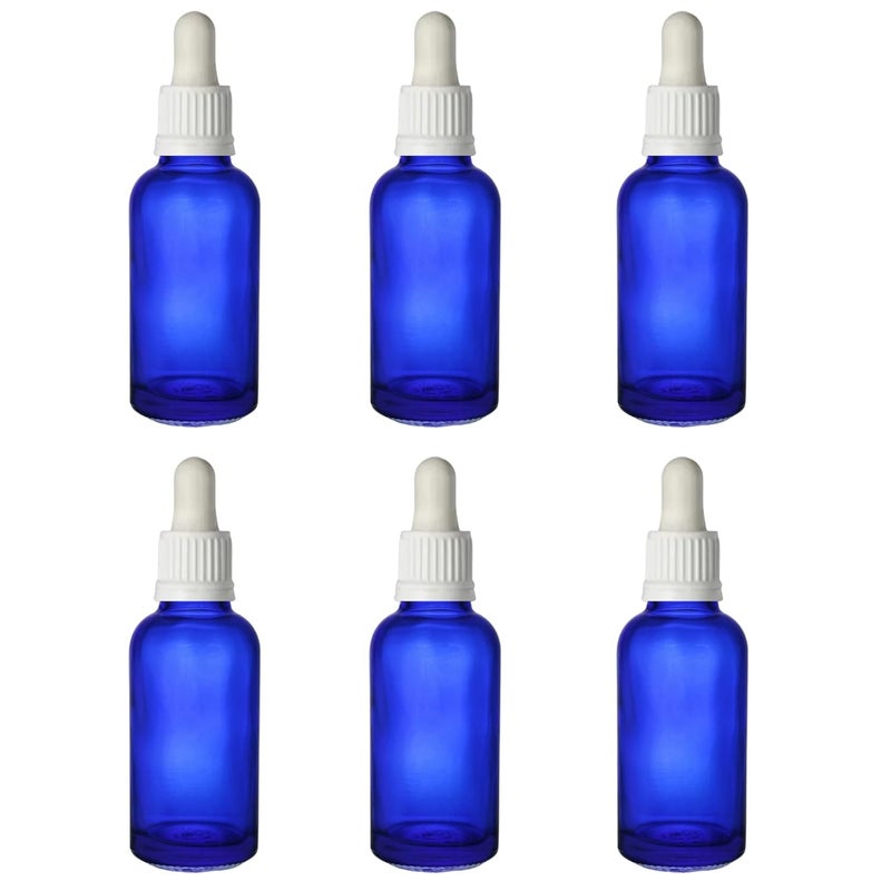 Devinez (Pack of 6) Multipurpose Refillable Blue Color Round Glass Bottle, 30 ml with White Glass Dropper for Cosmetics, Serum, Essential Oils, Blends, Skin Care, Travel, Toners & DIY - Image 1