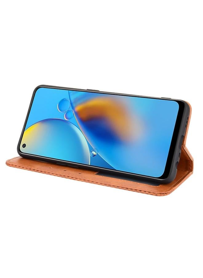 اس-توب جراب لهاتف OPPO A74 4G / F19 4G بمشبك مغناطيسي بتصميم حصان مجنون كلاسيكي، جراب جلدي أفقي قلاب مع حامل وفتحات للبطاقات وإطار للصور - Image 5