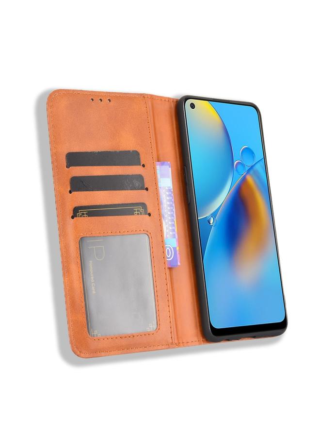 اس-توب جراب لهاتف OPPO A74 4G / F19 4G بمشبك مغناطيسي بتصميم حصان مجنون كلاسيكي، جراب جلدي أفقي قلاب مع حامل وفتحات للبطاقات وإطار للصور - Image 4