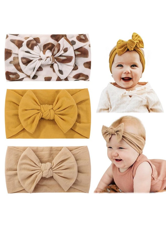 چولي بوز قطعة عصابات رأس من النايلون للأطفال أربطة شعر مطاطية للأطفال البنات حديثي الولادة والأطفال الصغار كاكي الخردل بطبعة الفهد - Image 1