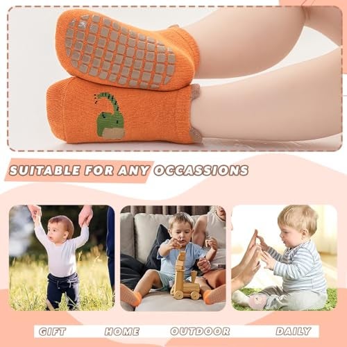 TONY STARK 5 Pairs Ultra-Soft Cotton Baby Socks Set, Antislip Socks for New Born Baby 0-3 Years, Non Slip Grip Ankle Socks with Non Skid Soles for Infants Baby Shower Gifts - Random colors - Image 5