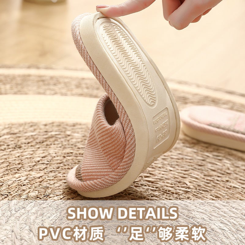 Large Size Linen Slippers for Men's Home Spring & Fall Seasons Cotton and Linen Home Household Silent Indoor Fabric Slippers for Women - Image 5