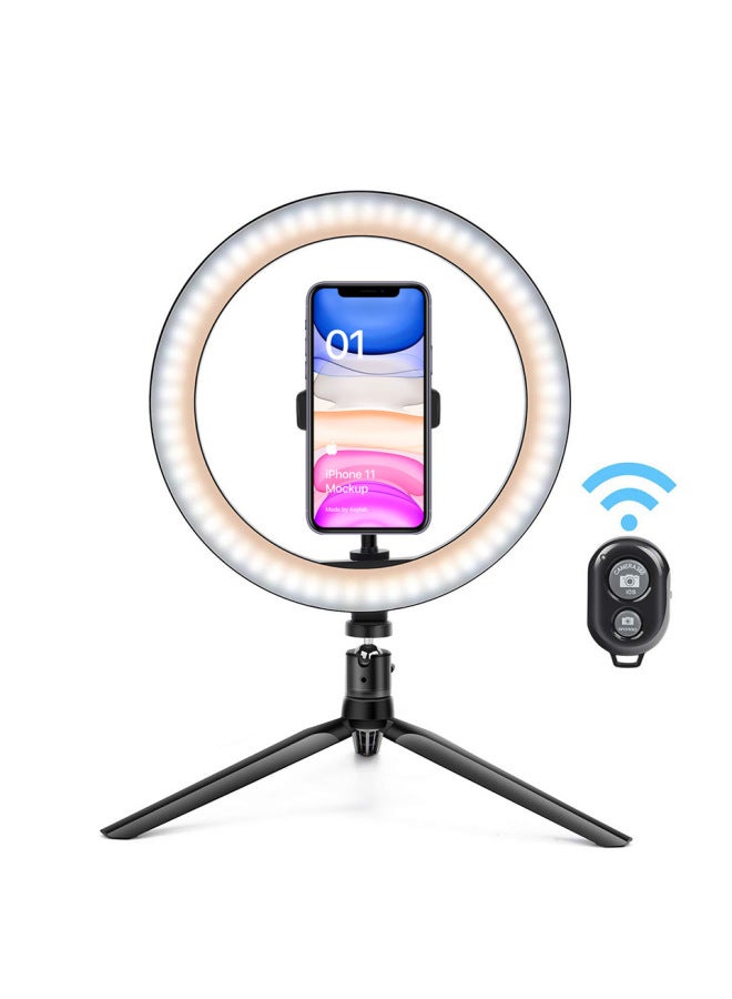Spot Desktop Fill Light Short Video Shooting Light 10 Inch Beauty Light Live Beauty Light-Color:26cm Fill Light + Tripod + Bluetooth Remote Control  - Image 1