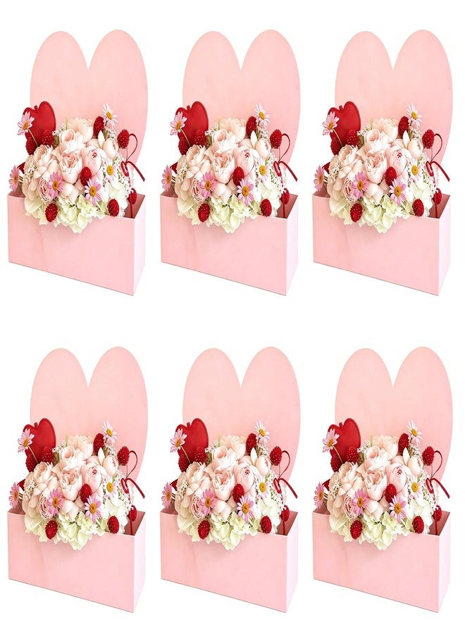 FYSUIMU 6Pcs Mother's Day Pink Heart Floral Paper Box Standing Flower Packaging Box for Bouquet Arrangements Valentine's Day Birthday Wedding Party Favors Supplies - Image 1