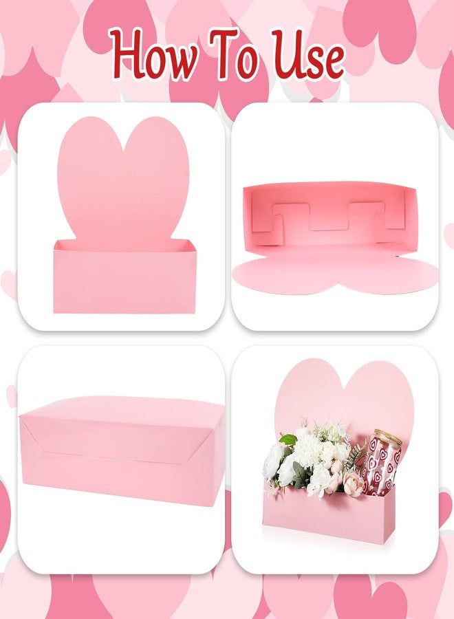 FYSUIMU 6Pcs Mother's Day Pink Heart Floral Paper Box Standing Flower Packaging Box for Bouquet Arrangements Valentine's Day Birthday Wedding Party Favors Supplies - Image 3