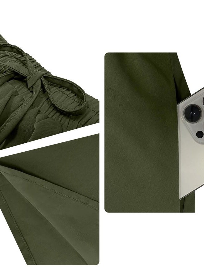 Yincro Women's Flowy Maxi Skirt Summer Pleated High Waisted Casual Long Skirts with Pockets, Army Green, S - Image 4