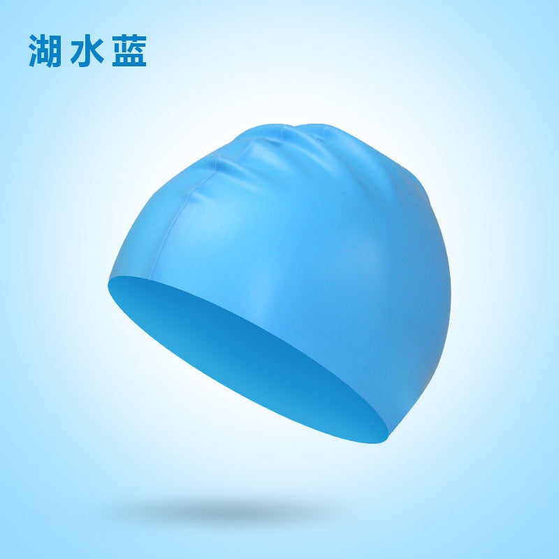 Generic Premium Silicone Solid Swim Cap for Long Hair lake blue 
