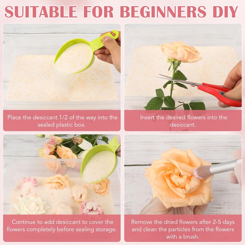 VOISEN Silica Gel Flower Drying, 10LBS Silica Gel for Drying Flowers,Color Indicating Flower Preservation Kit Contains Flowers Desiccant, Brush, Gloves, Plastic Box - Image 4